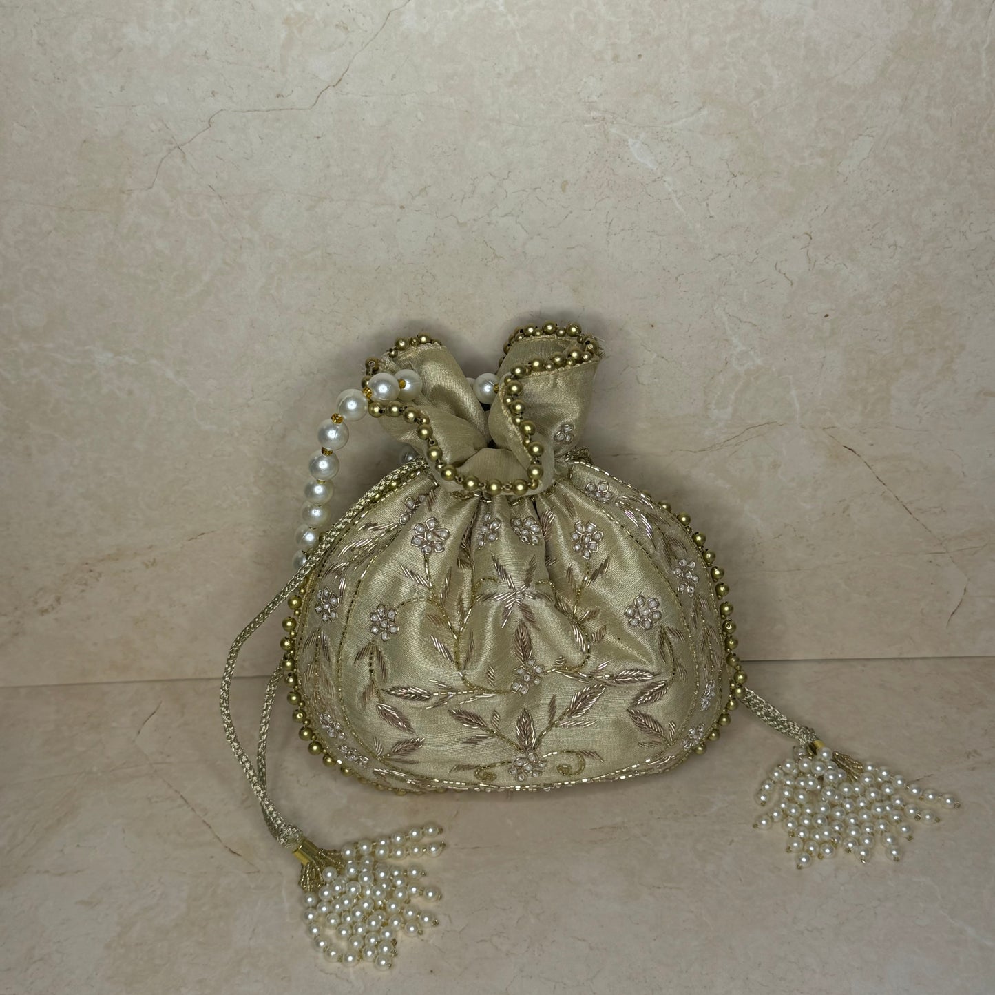 The ‘INAYA’ Potli Bag - Beige Gold