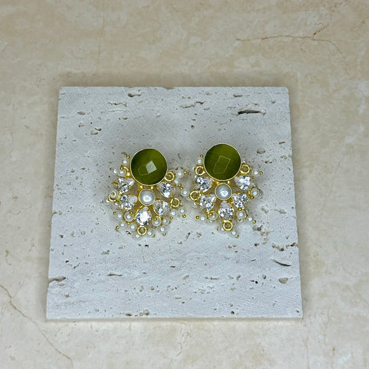 The ‘RANI’ Studs - Olive Green